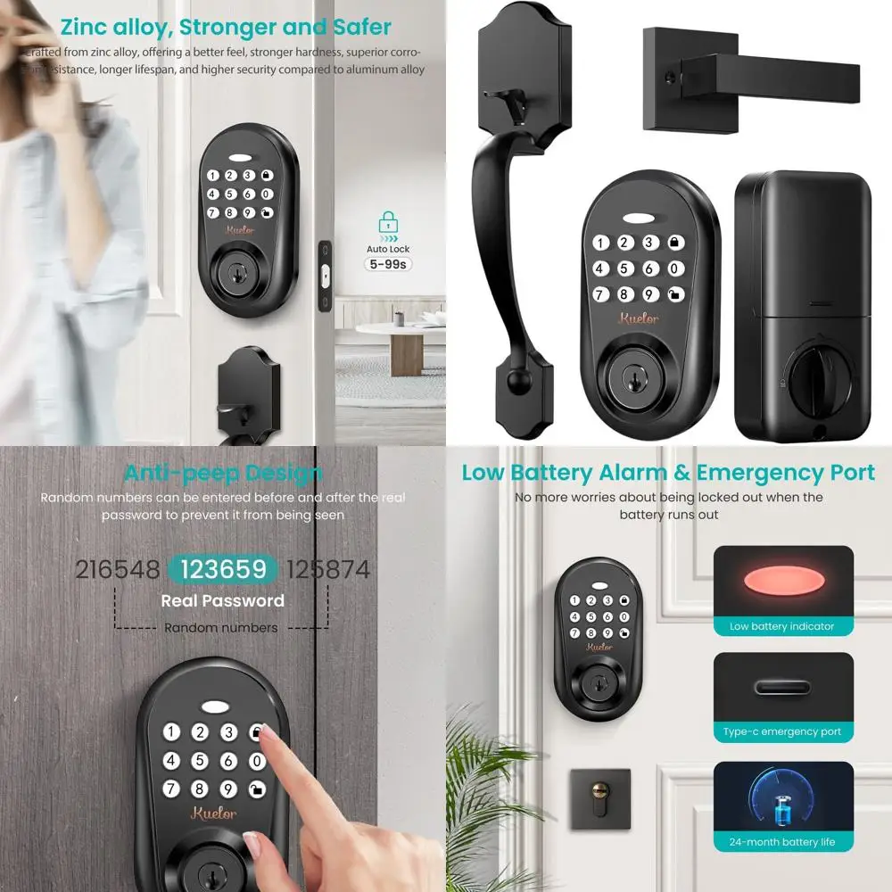 

Умный дверной замок с кодовой панелью, ручкой-рычагом, автоматической блокировкой, одноразовыми кодами, защитой от подглядывания, простой установкой, черный