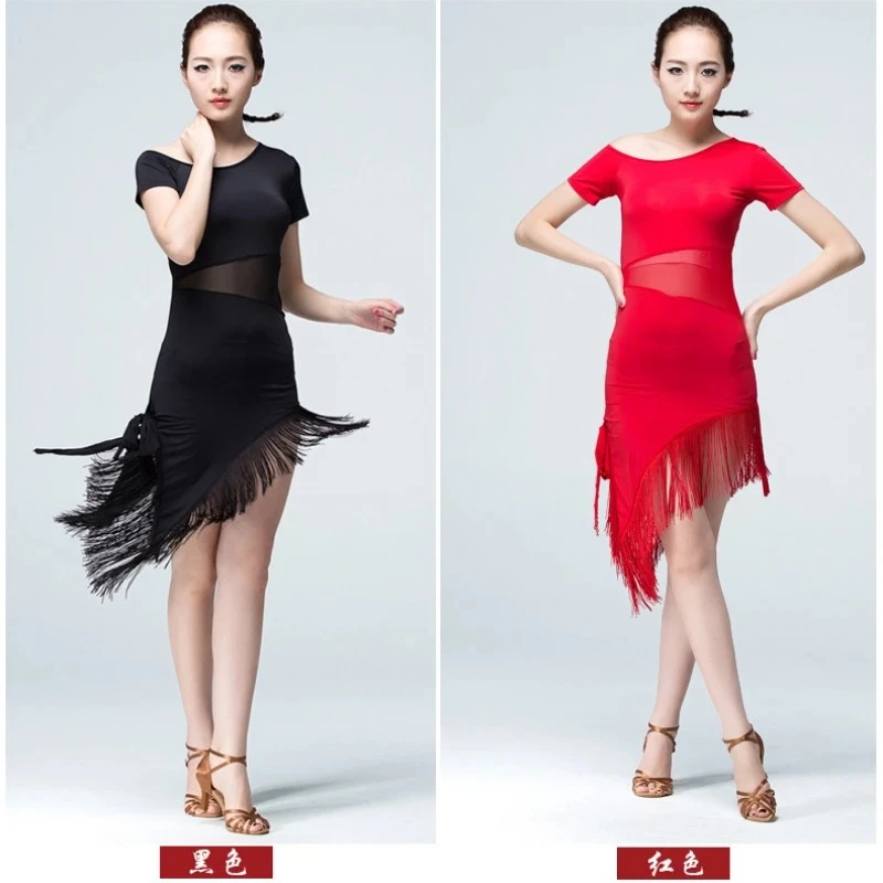 New Sexy Short-sleeve Latin Dance Tassel one-piece dress for women/female,/girl Ballroom tango Cha Cha Rumba Costumes on sale