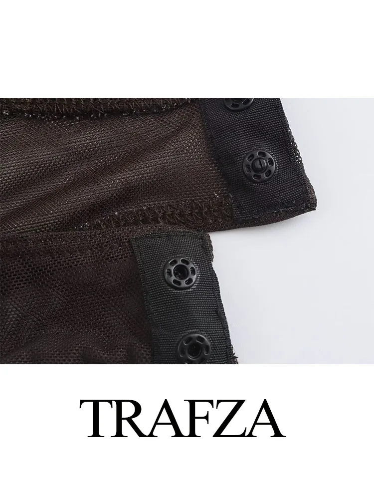 TRAFZA 여성용 우아한 쉘 프린트 장식 라운드넥 점프수트, 단추 민소매 캐주얼 얇은 명주 그물 점프수트, 여름