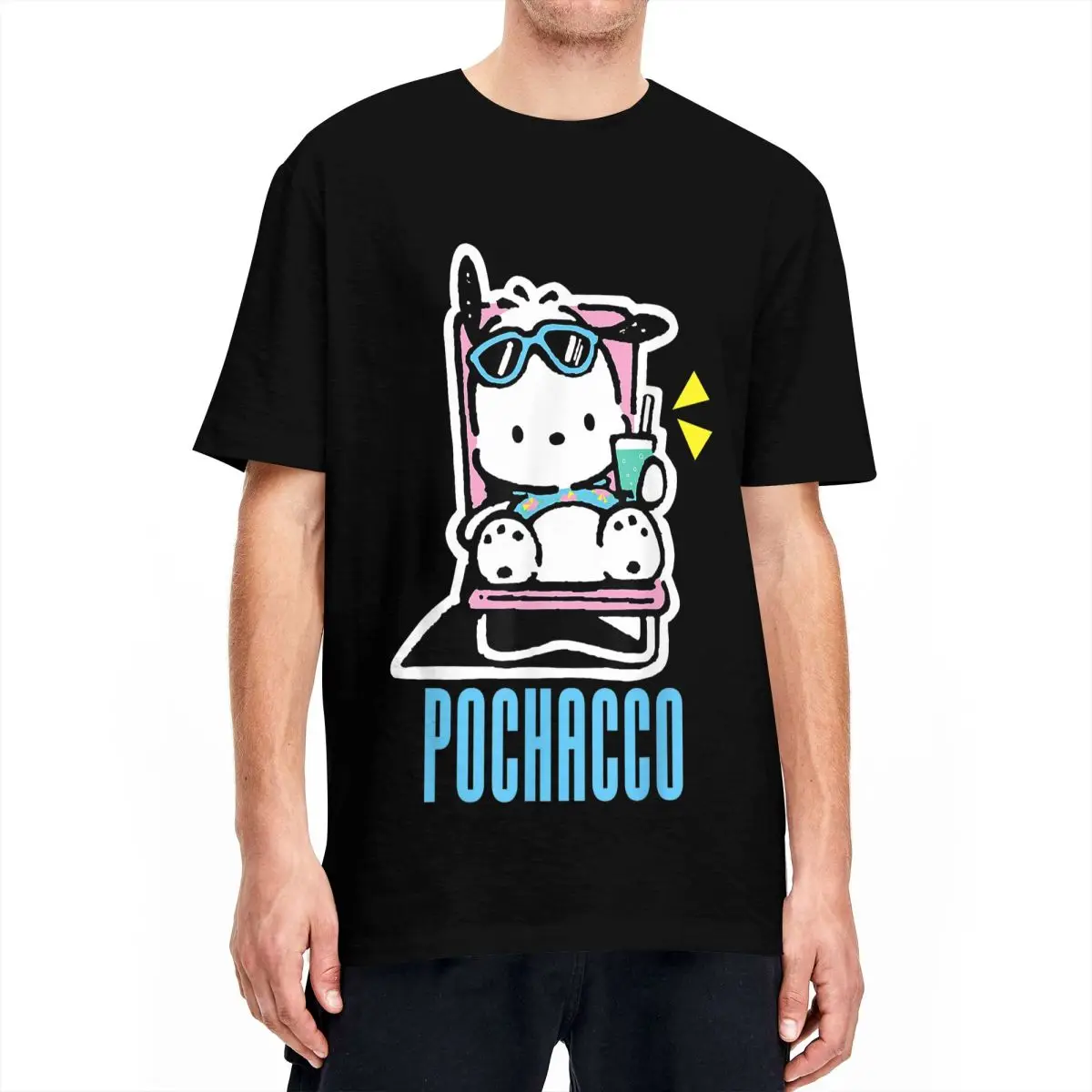 Men Women's Pochacco Summer Drink T Shirt Pure Cotton Clothes Humorous Short Sleeve O Neck Tee Shirt Unique T-Shirt