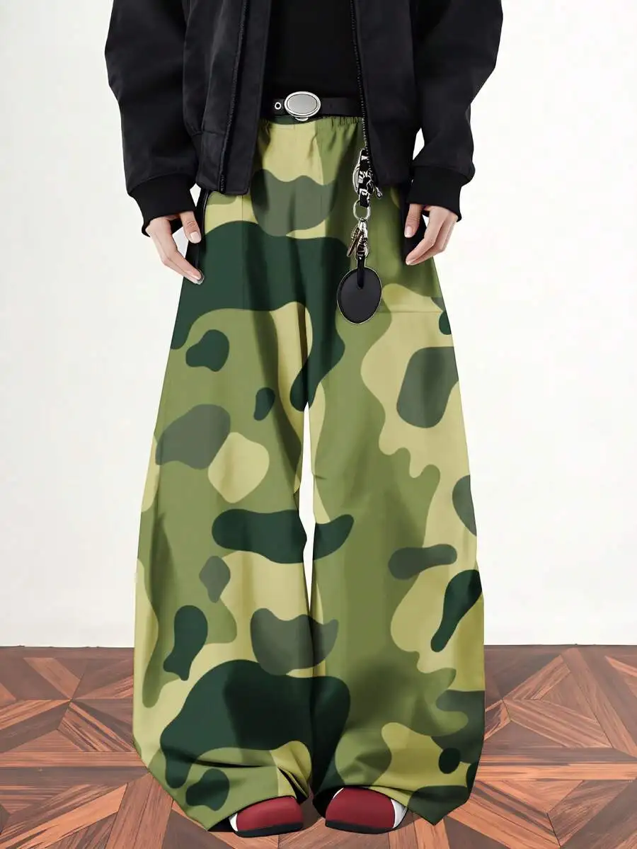 

Camouflage Wide Leg Pants Women High Waist Loose Fit Casual Streetwear Trousers