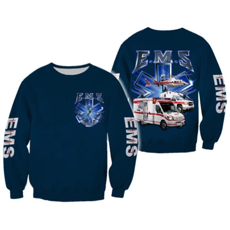 Cosplay EMS EMT Medical Paramedic Worker Tattoo 3D Print Sweater Harajuku Streetwear Long Sleeve Funny Sweatshirts For Men Tops