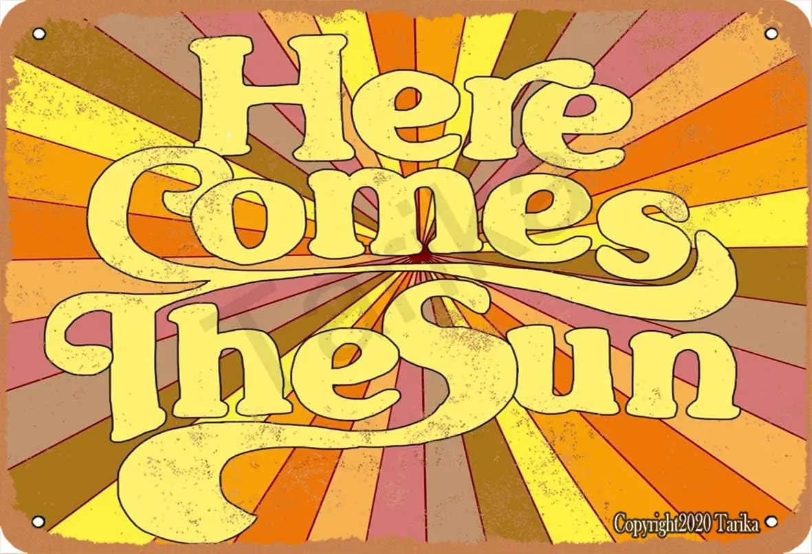 Metallschild – Here Comes The Sun Zitat Poster Aluminium Blechschilder Geschenke für Zuhause Küche Kaffee Bar Bauernhof Wandkunst Dekor