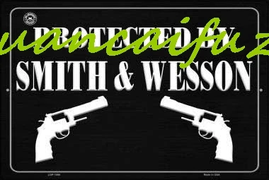 SJKY Protected by Smith and Wesson Retro Vintage Metal Tin Signs Rustic Wall Art Sign,12x8 Inches