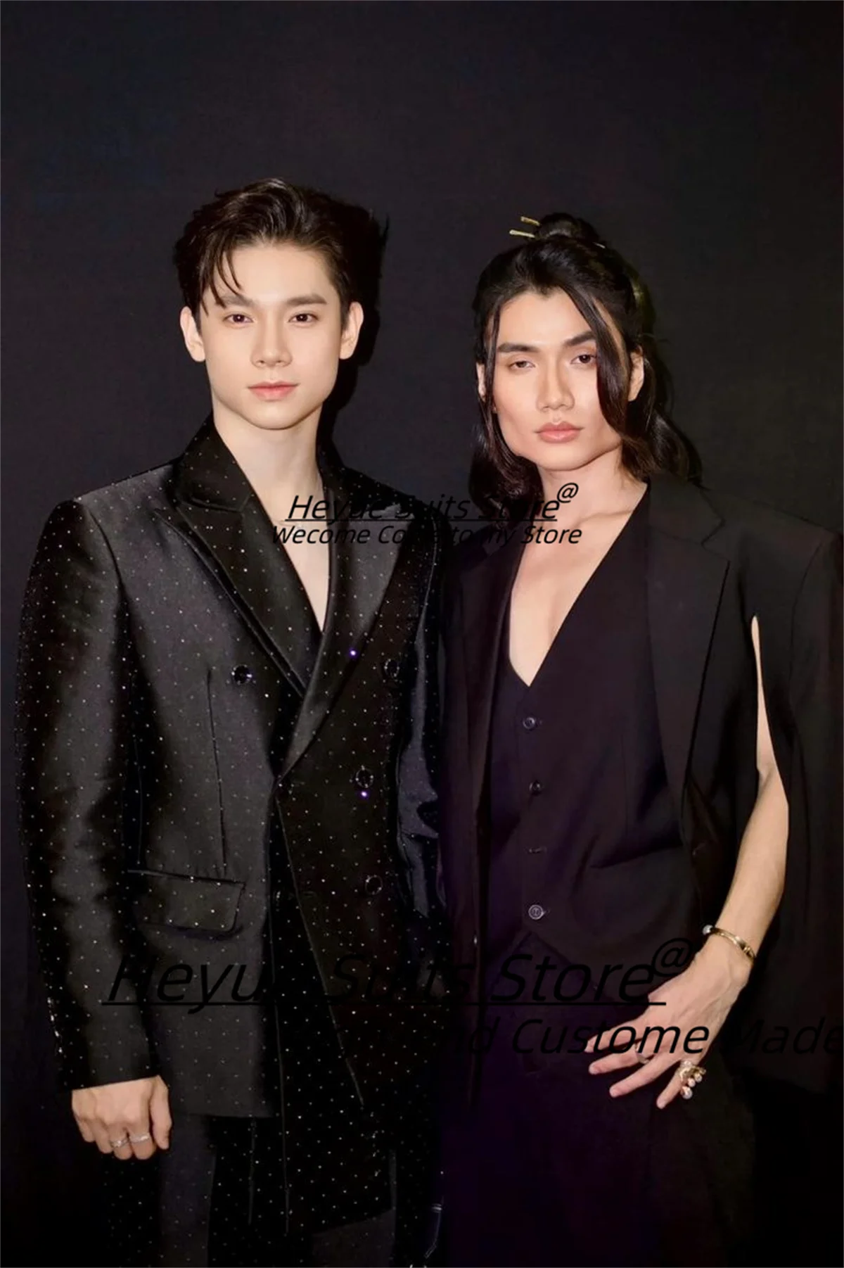 

Shiny Diamond Groom Wedding Tuxedos Customized Slim Fit Peak Lapel Men Suits Luxuly 2Pieces Sets Male Prom Blazers Costume Homme