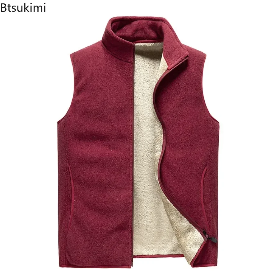 Spring Autumn New Men's Fleece Vest Fashion Casual Thicker Plus Velves Warm Vest Jackets Man Stand Collar Zipper Waistcoat M-8XL