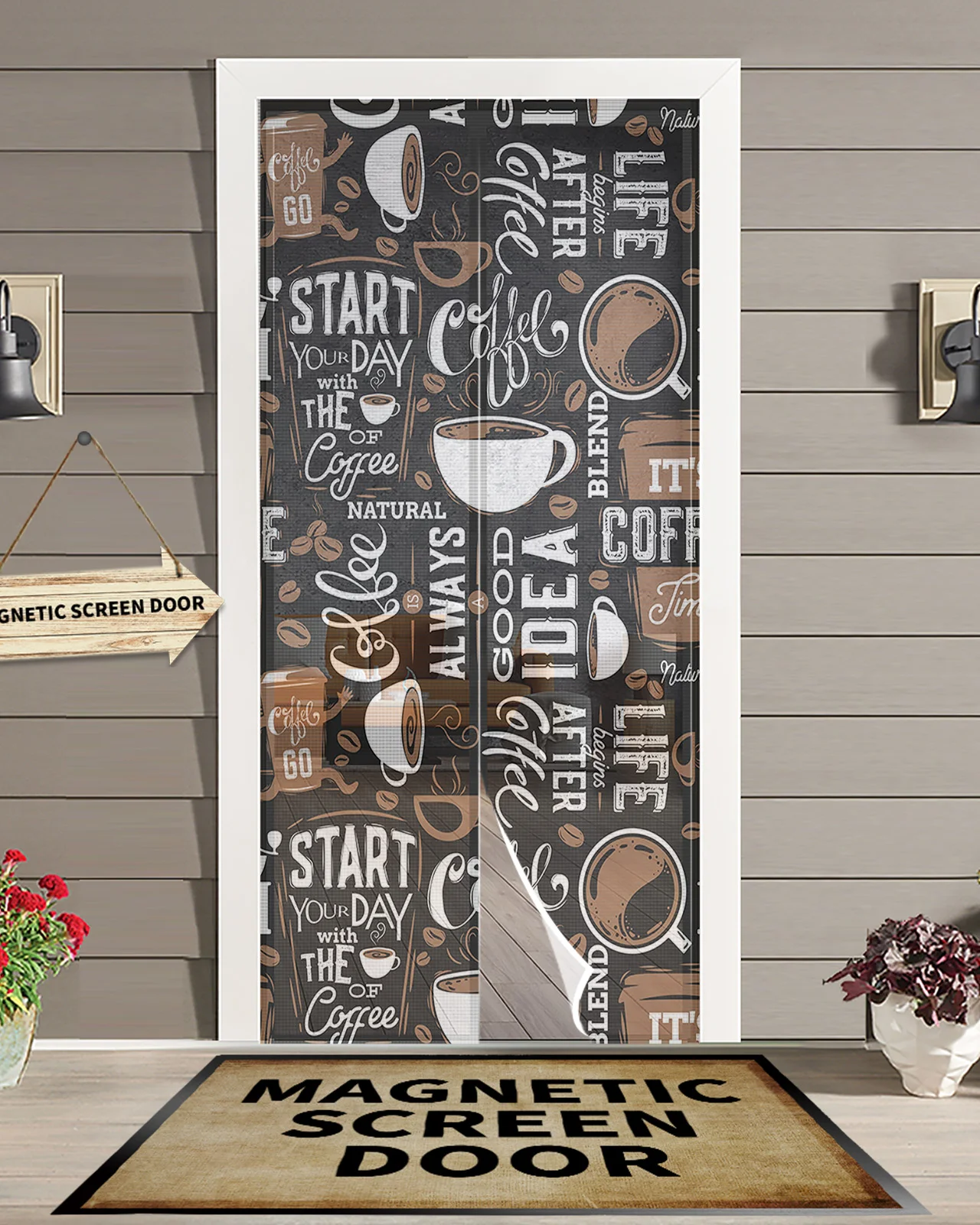 Coffee Coffee Beans Coffee Cup Summer Magnetic Screen Door Curtain Anti Mosquito Net Insect Fly Bug Kitchen Curtains