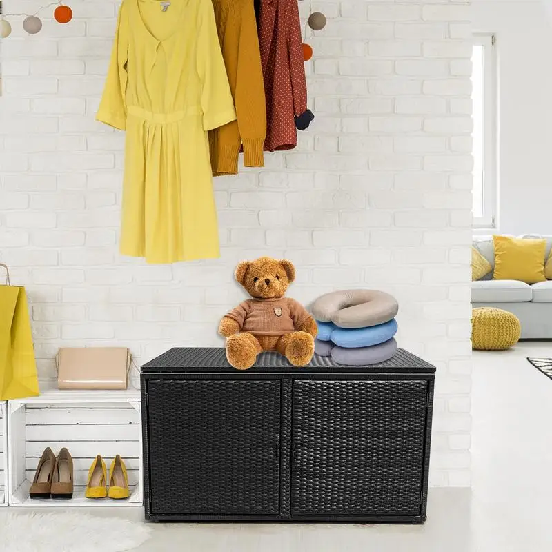 

88 Gallon Garden Patio Rattan Storage Container Box-Black