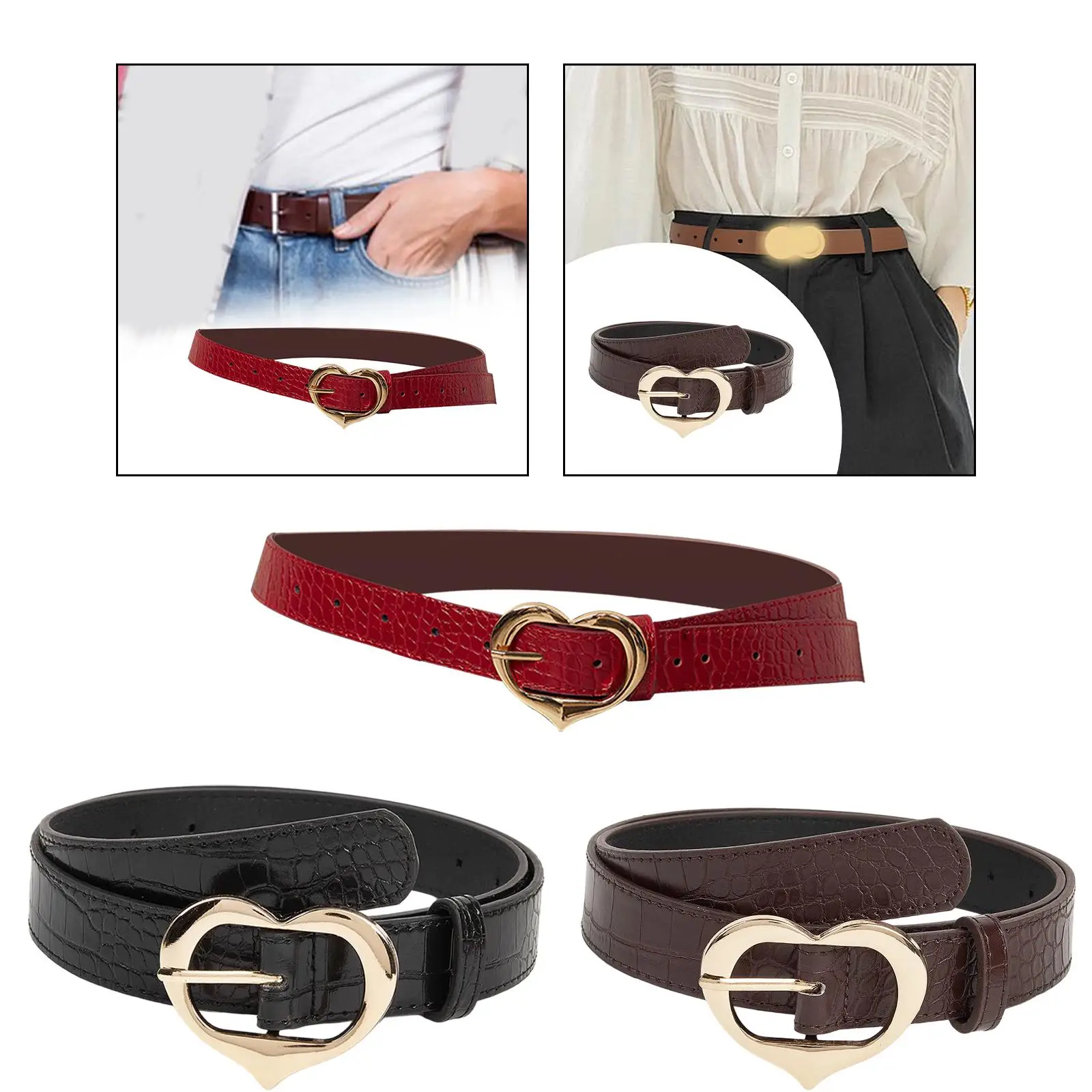 Ceinture en cuir PU pour femme, cœur, broche simple, ceinture de taille, mode