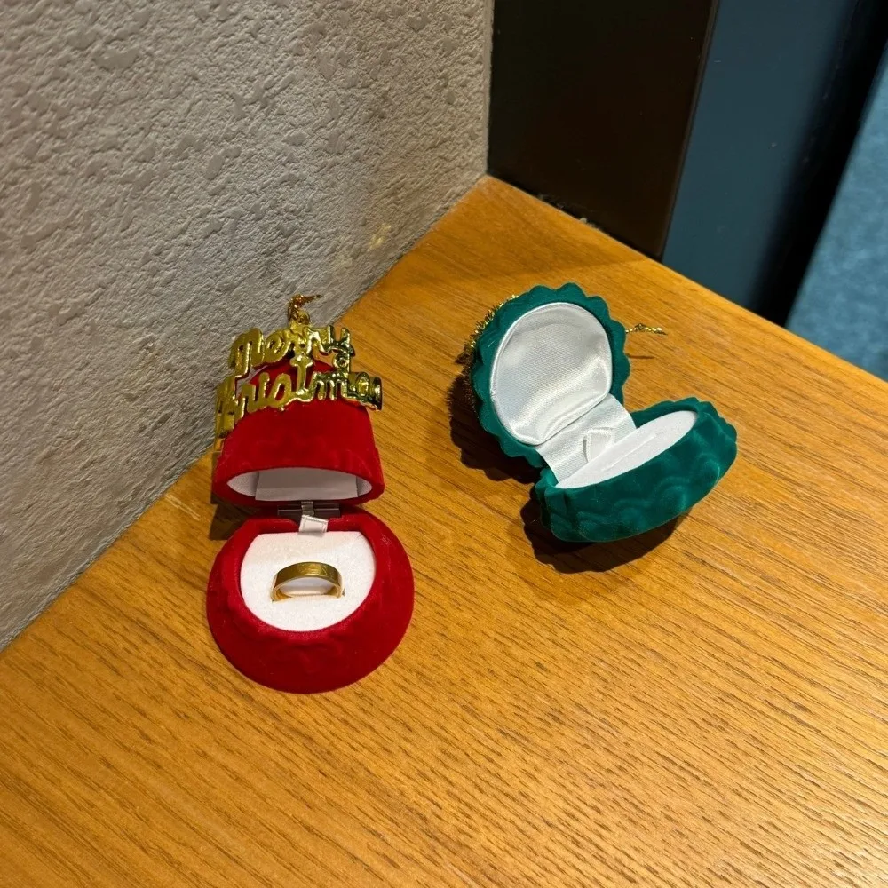Caja de joyería navideña con campana de Navidad, adorno de árbol de Navidad de boda flocado, muñeco de nieve anticolisión, caja de anillos de Papá Noel