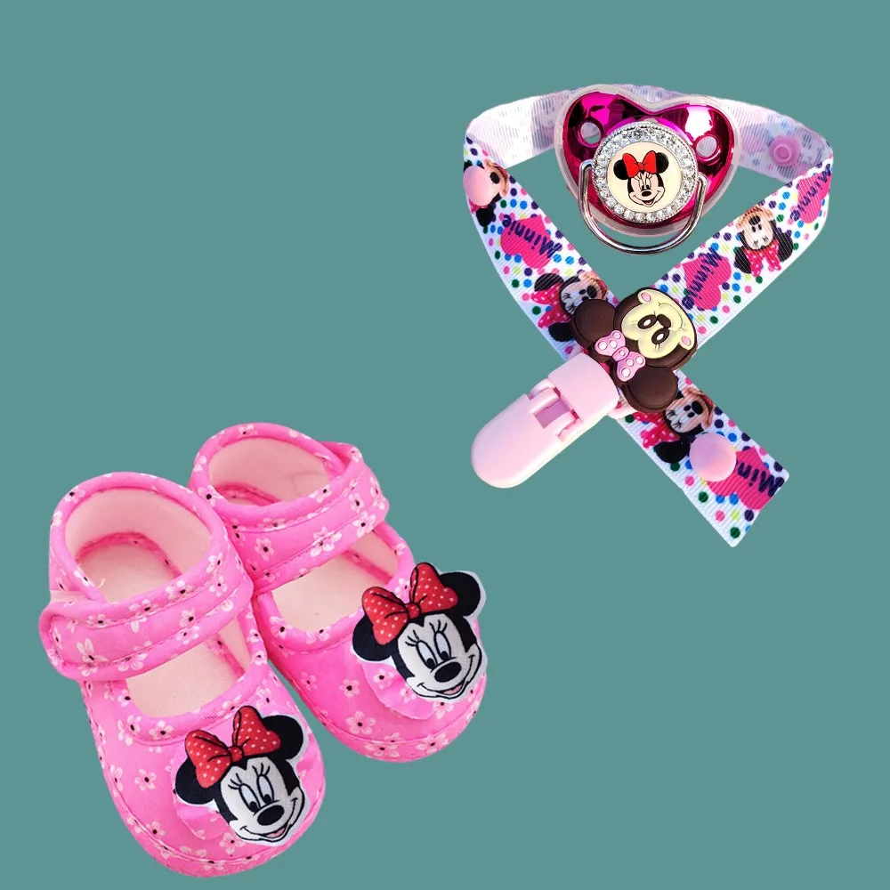 

Роскошная цепочка-держатель для детской бутылочки Minnie Mouse, без бисфенола А, блестящая декорированная бутылочка, обувь для новорожденных, подходит для детей от 0 до 8 месяцев.