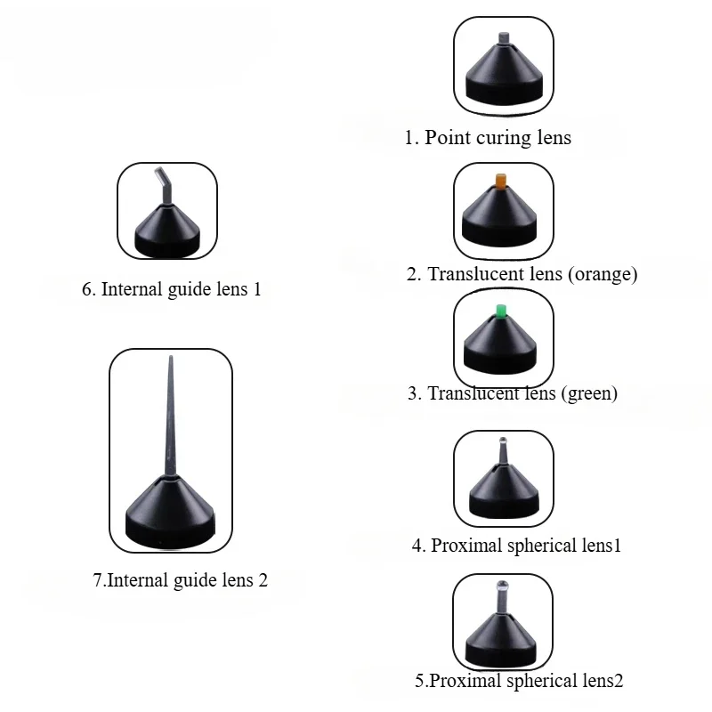 7pcs/box Dental Curing Head Magnetic Point Curing Lens Endoguide Lens Translume Lens Dentistry Lab Instrument Oral Materials