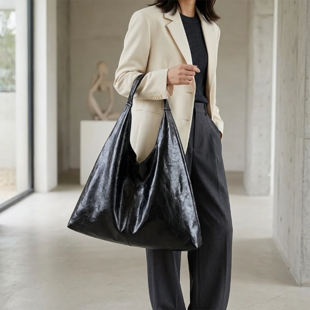 

New Women Soft PU Leather Handbag Luxury Design Underarm Hobo Shoulder Bag Clutch Casual Large Capacity Dumpling Pouch