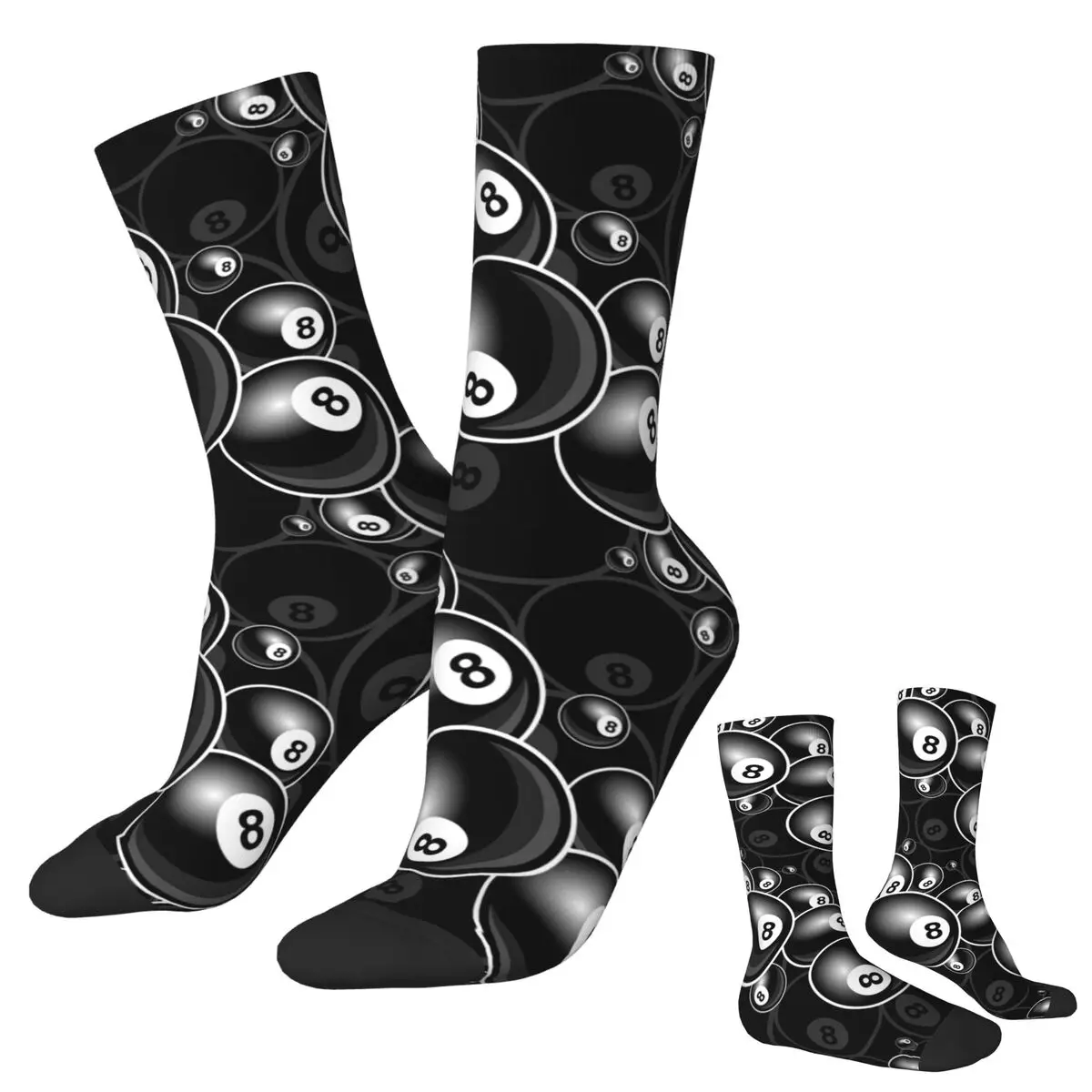 Kaus Kaki Hitam dan Putih Bola 8 Bola Biliar Hitam Kaus Kaki Stoking Kualitas Tinggi Harajuku Aksesori Kaus Kaki Panjang Semua Musim untuk Uniseks