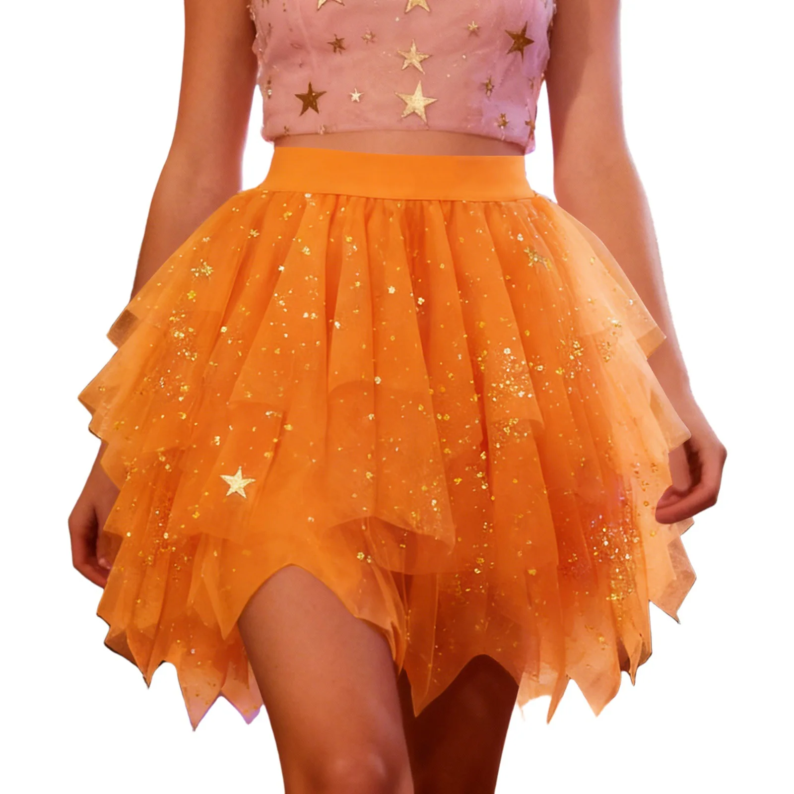 2026 Irregular Mesh Half Skirt Women's New Product Yarn Skirt Sparkling High Waist Versatile Cake Skirt