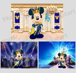 Disney Royal Crown Mickey Mouse Backdrop Kids Birthday Decoration Background Golden Palace Vinyl Photography Studio Props