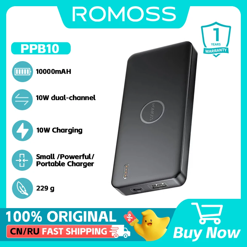 

ROMOSS Power Bank 10000mAh 10W PPB10 Fast Charging Powerbank PD1.0 QC3.0 Portable Battery Charger For xiaomi iphone Huawei