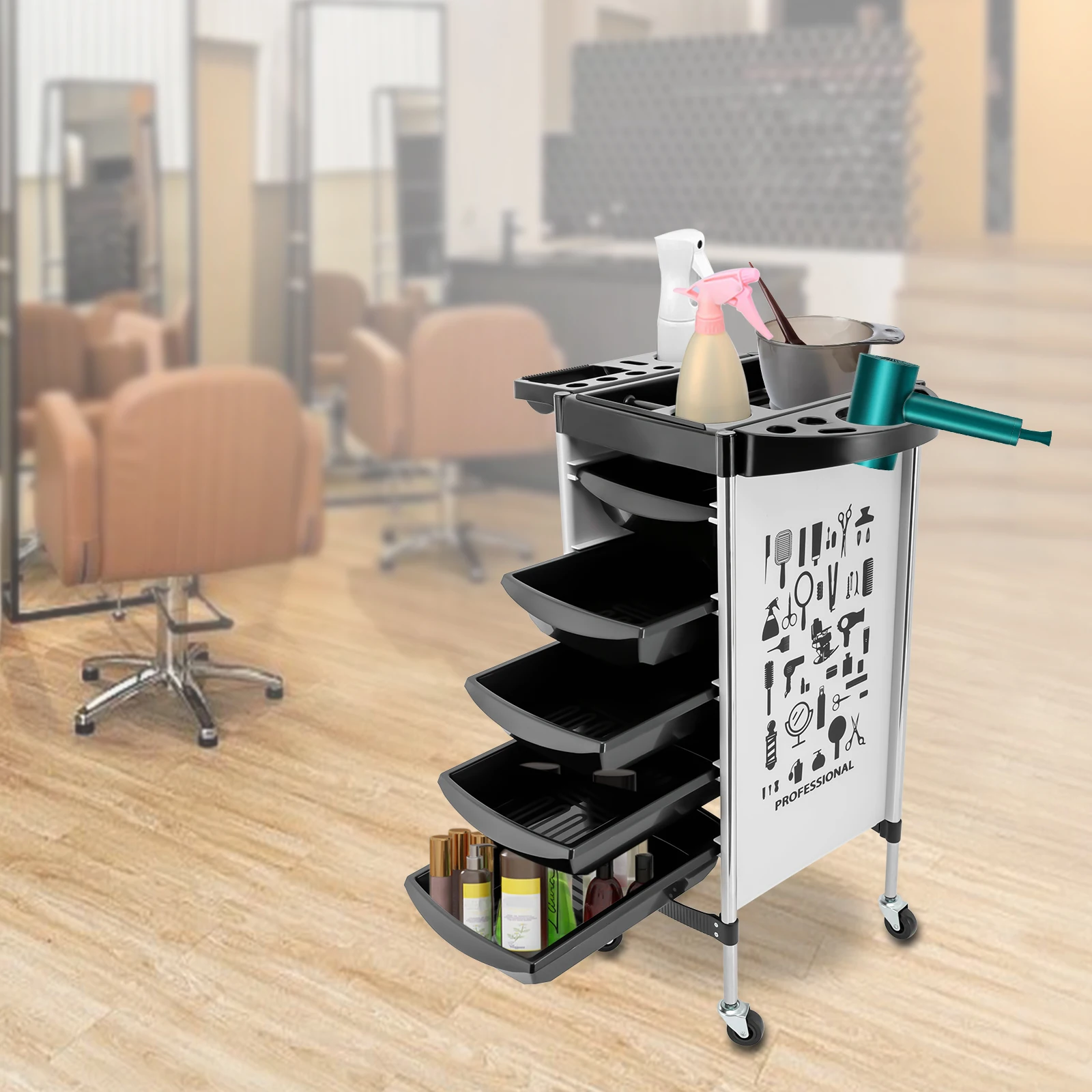 Beauty Salon Trolley Hair Spa Rolling Hairdressing Storage Cart Drawers