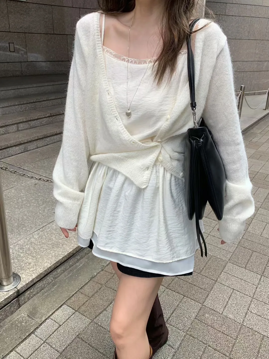 Chic automne hiver tricoté Long Sve ouvert Cardigan pull bouton conception côté S Ele Gentle Faion trajet Sle Wom...