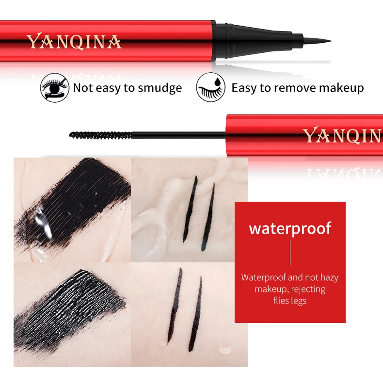 2 In 1 Double HEAD Liquid Eyeliner มาสคาร่าดินสอกันน้ําอายไลเนอร์สีดําดินสอ Smooth Lasting Quick-drying Big Eyes แต่งหน้า