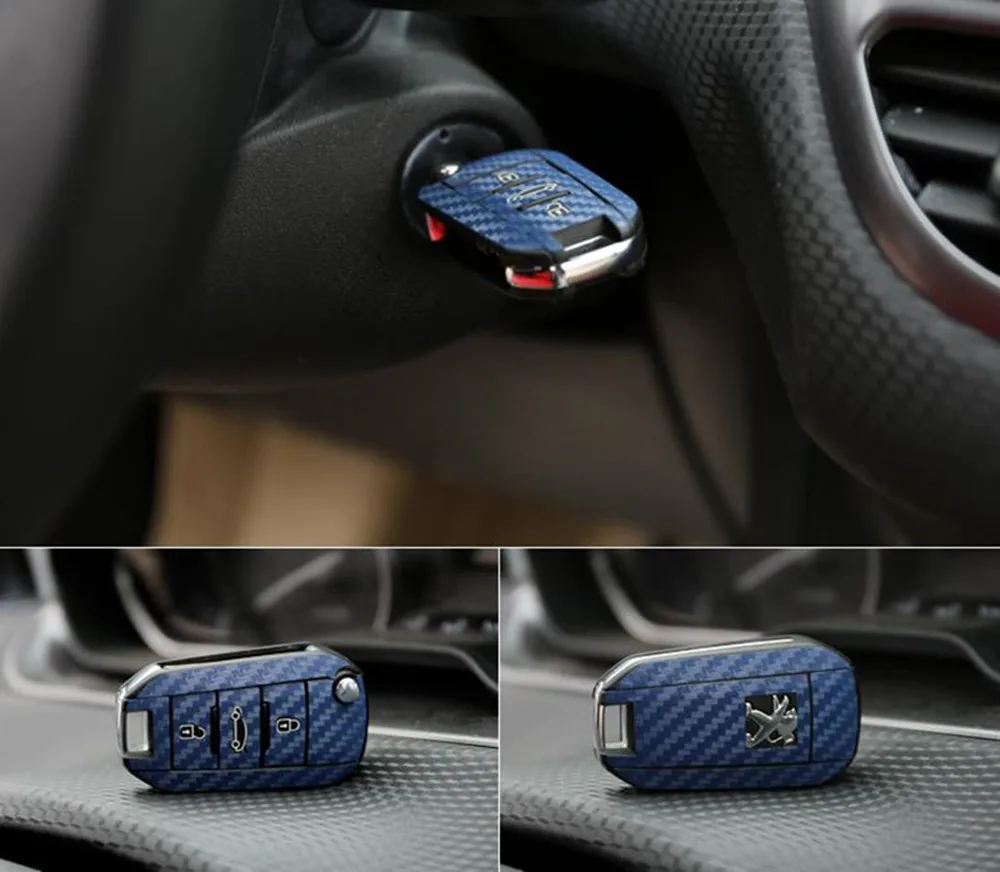 Carbon Fiber Car Key Sticker Cover Case For Citroen C4 CACTUS C3 C5 X7 Opel Corsa F Grandland X for Peugeot 2008 3008 4008 208