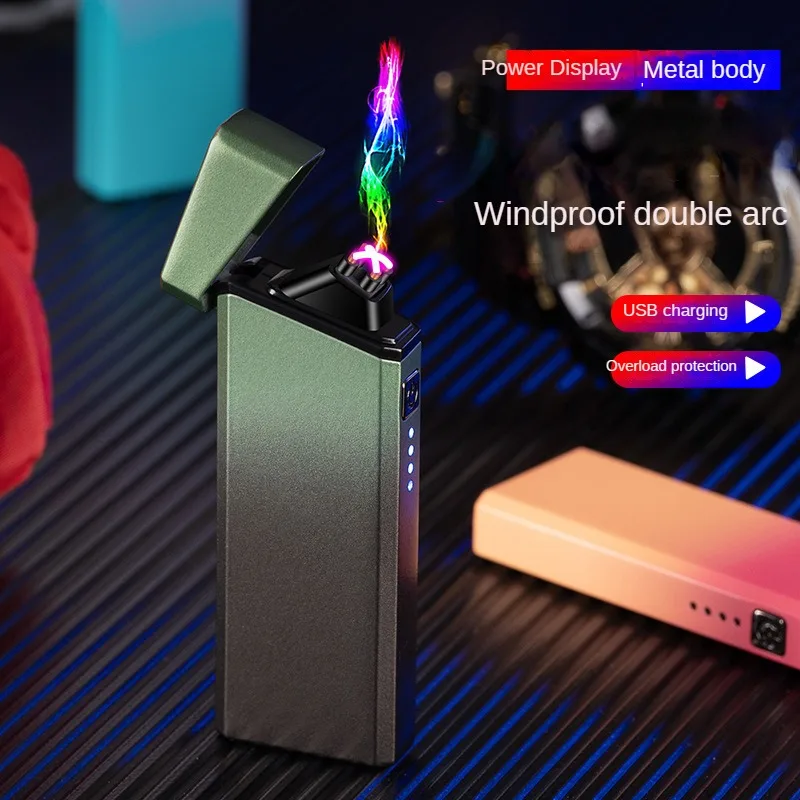 2023 Douyin Popular Portable Gradient Color USB Rechargeable Double Arc Lighter Cigarette Accessories Men and Women Gift Gadgets