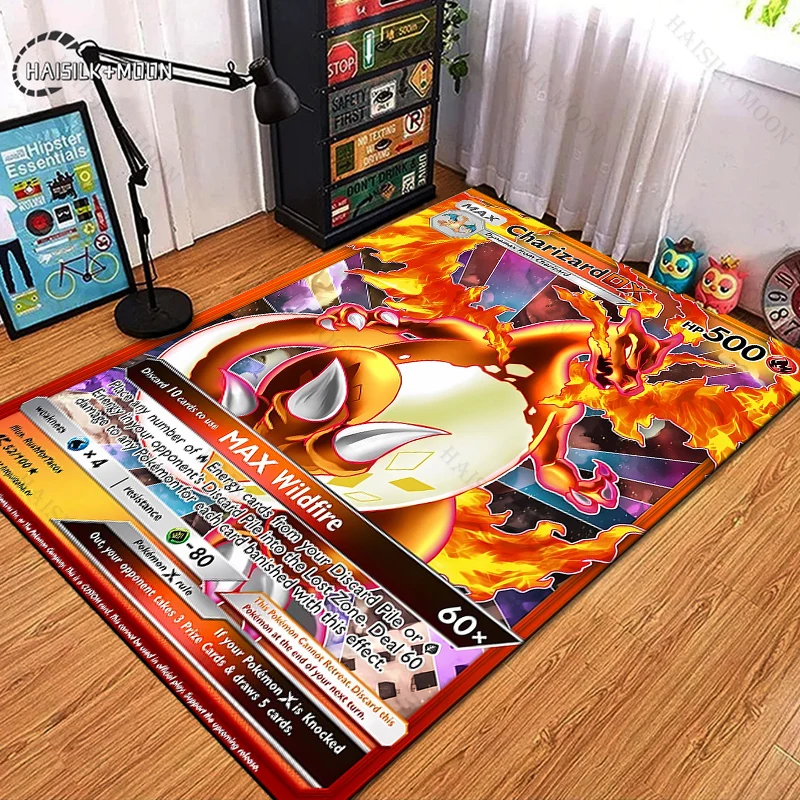 15 Sizes Japanese Pokemon Card Charizard Area Rug,Carpet for Living Room Bedroom Sofa Doormat Decoration,Non-slip Floor Mat