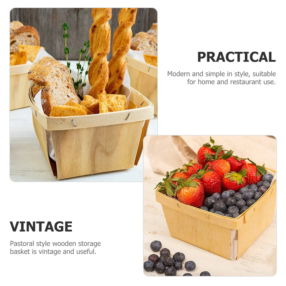 

10pcs Wooden Fruit Baskets Kitchen Storage Boxes Rustic Berry Basket Home Decor Picnic Use Storage Solution