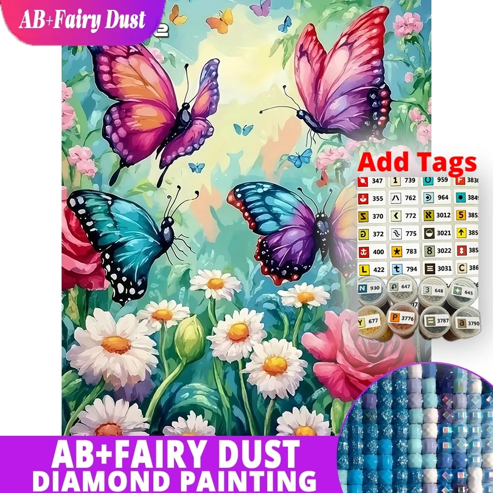 Embroidery Daisy Flower - AB Fairy Dust لوحة ماسية 5D