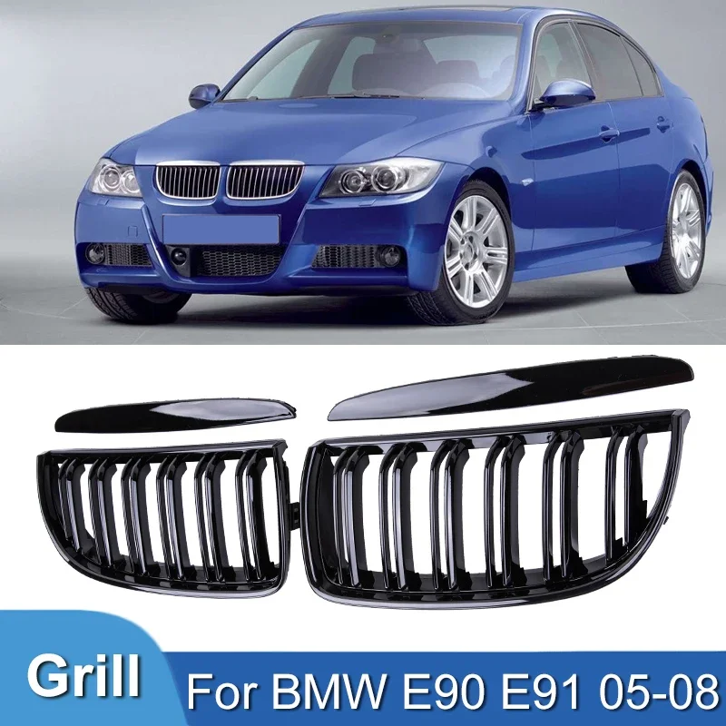 

EECXPulleco Grille Racing Grill Gloss Black Car Front Bumper Grilles For BMW E90 E91 3 Series 323I 328I 335I 330I 325I 05-08 ABS