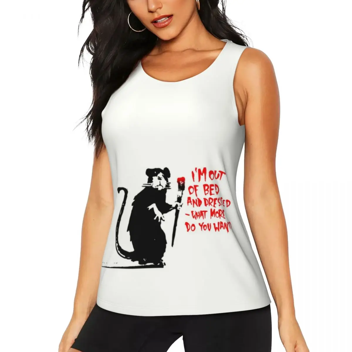 Custom Women Rat Banksy Workout Yoga Shirts Quick Dry Street Art Graffiti Gym Running Tank Tops