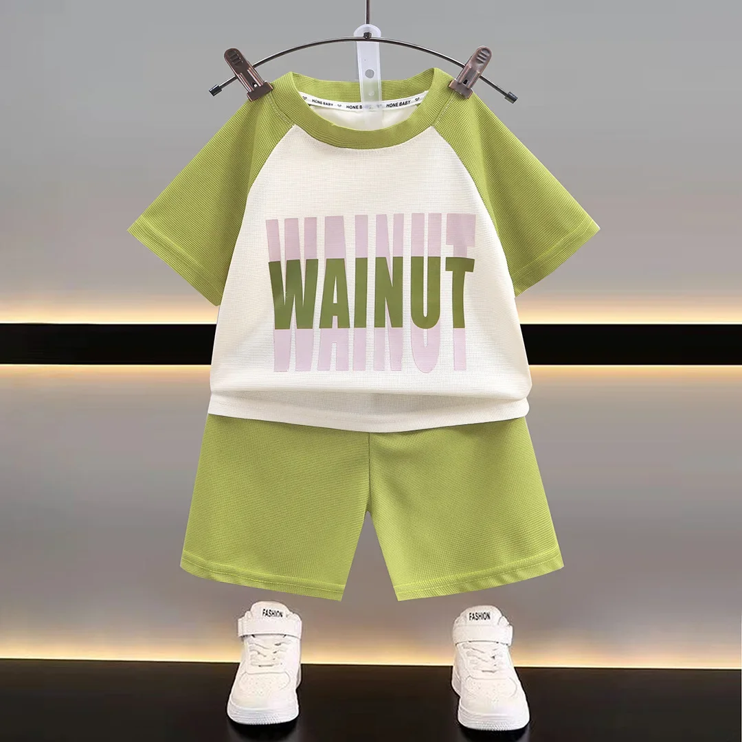 

2024 Summer Kids Sports Clothes Sets Boys Girls Letter Print Short Sleeve T-shirt Tops + Shorts Baby Casual Two-piece Clothing