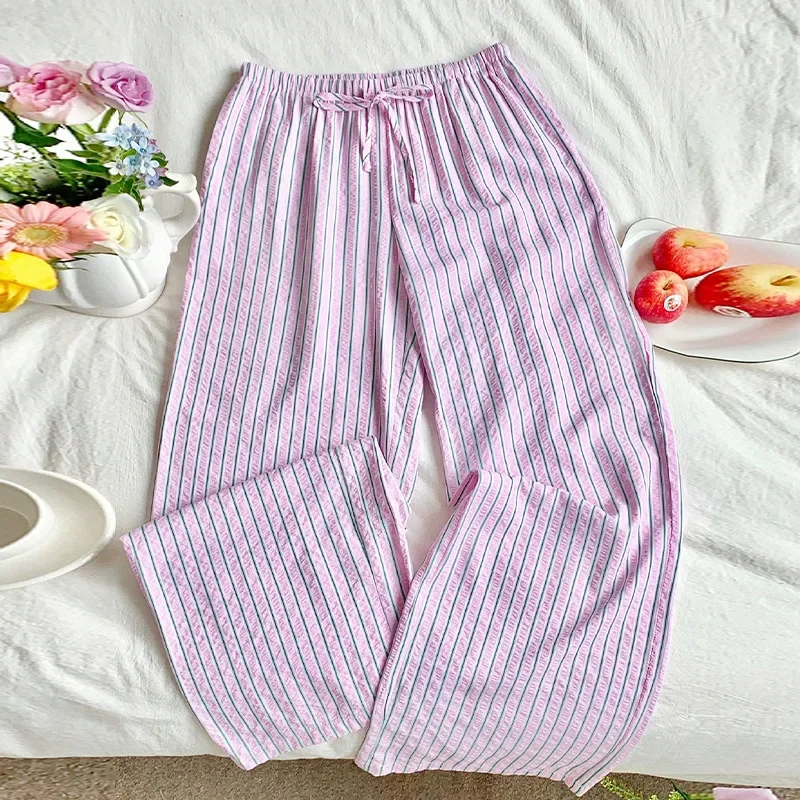 مرونة الخصر فضفاضة عارضة تنوعا السراويل المستقيمة المرأة الخريف مزاجه مخطط عارضة السراويل #4