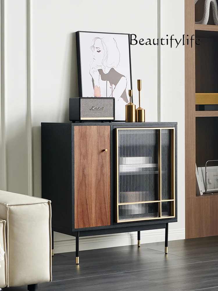 

Nordic Simple Light Luxury Solid Wood Storage Sideboard Cabinet Living Room Wall Storage Glass Tea Cabinet