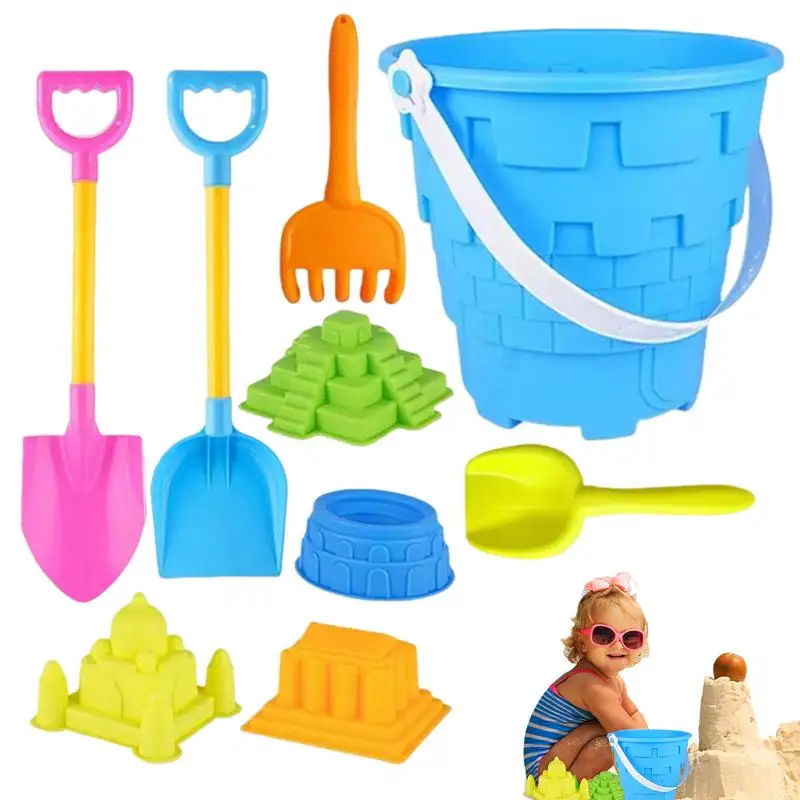 9pcs Children Outdoor Beach Toys Fun Shovel Mold Beach Bucket Set Storage Sand Digging Tool Bucket Children Sandbeach Toys