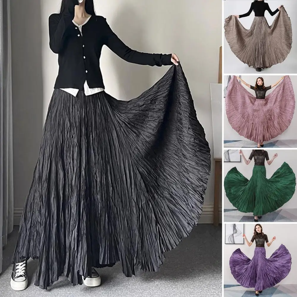 11 لون 2025 ربيع جديد أزياء حريمي ملابس عالية الخصر ألف خط مطوي الشظية خمر مطاطا طويل نصف الجسم Skir