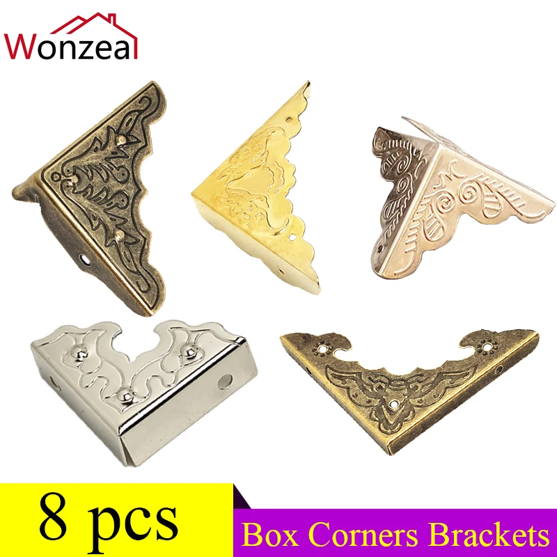 

8pcs 37mm Decorative Antique Brass Jewelry Chest Wine Gift Box Wood Table Picture Frame Corner Brackets +Screws