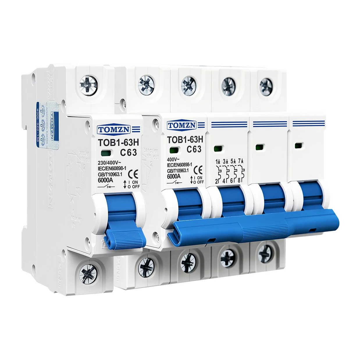 TOMZN AC MCB TOB1-63H C Curve 230/400V~ 50/60Hz Mini Circuit Breaker 1P 2P 3P 4P 3A 6A 10A 16A 20A 25A 32A 40A 50A 63A