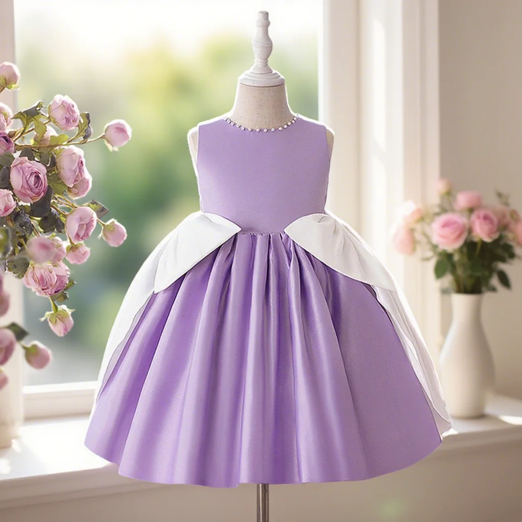 

Bow design girls princess dress suitable for birthday party piano dance and birthday photography