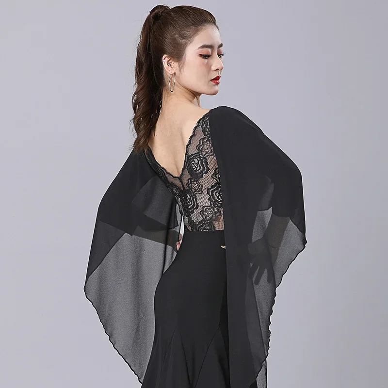 Doubl Ballroom Dance Large Swing Dress Summer New Female Black Dance Skirt Flowing Shawl Waltz Dance Skirt