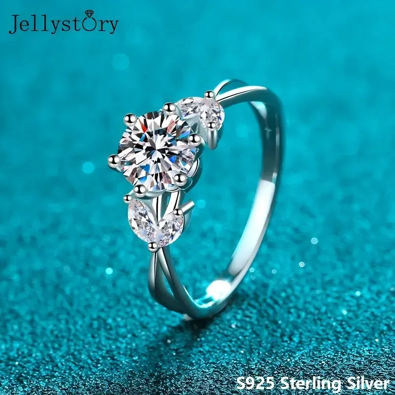 Multi Color Delicate Floral 1CT Moissanite Ring S925 Silver Womens Wedding Band Simple Elegant Design Popular Jewelry Gift