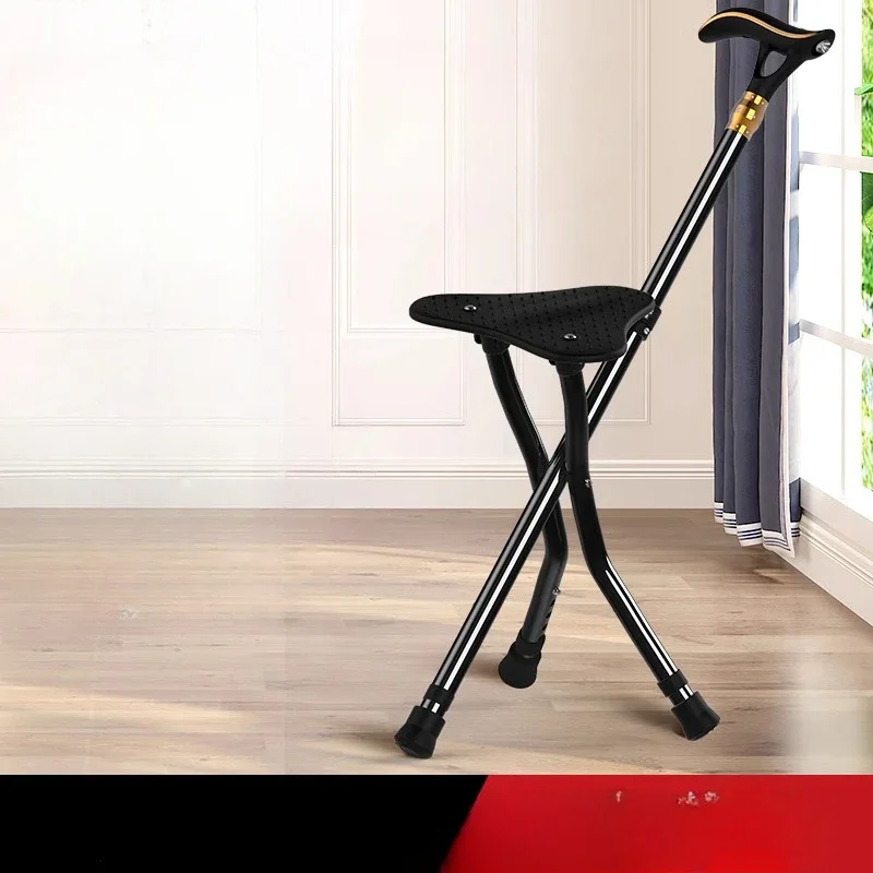 Cane Folding Stool Portable Bench The Elderly Chair Seat Dual Purpose Crutches with Crutches Mazar Elderly Non-slip التخييم