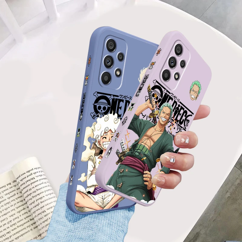 One Piece Luffy Cartoon Art Liquid Left Rope For Samsung A53 A52 A55 A32 A51 A71 A21S A13 A73 A55 A72 A23 A35 A05 5G Back