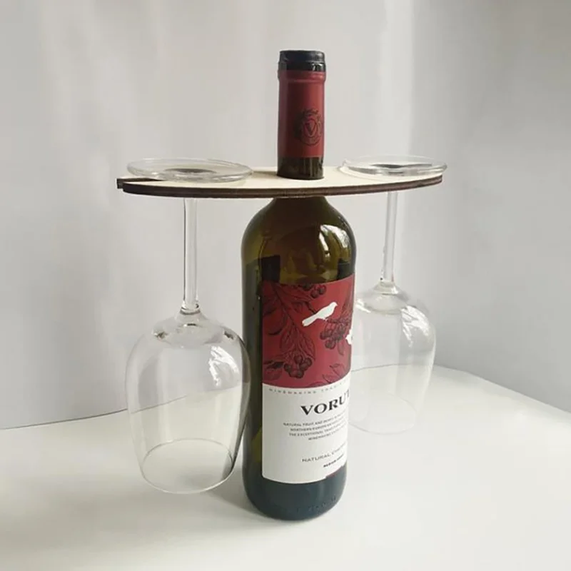 Portable Wooden Wine Bottle and Glass Holder Holiday Wine Ho