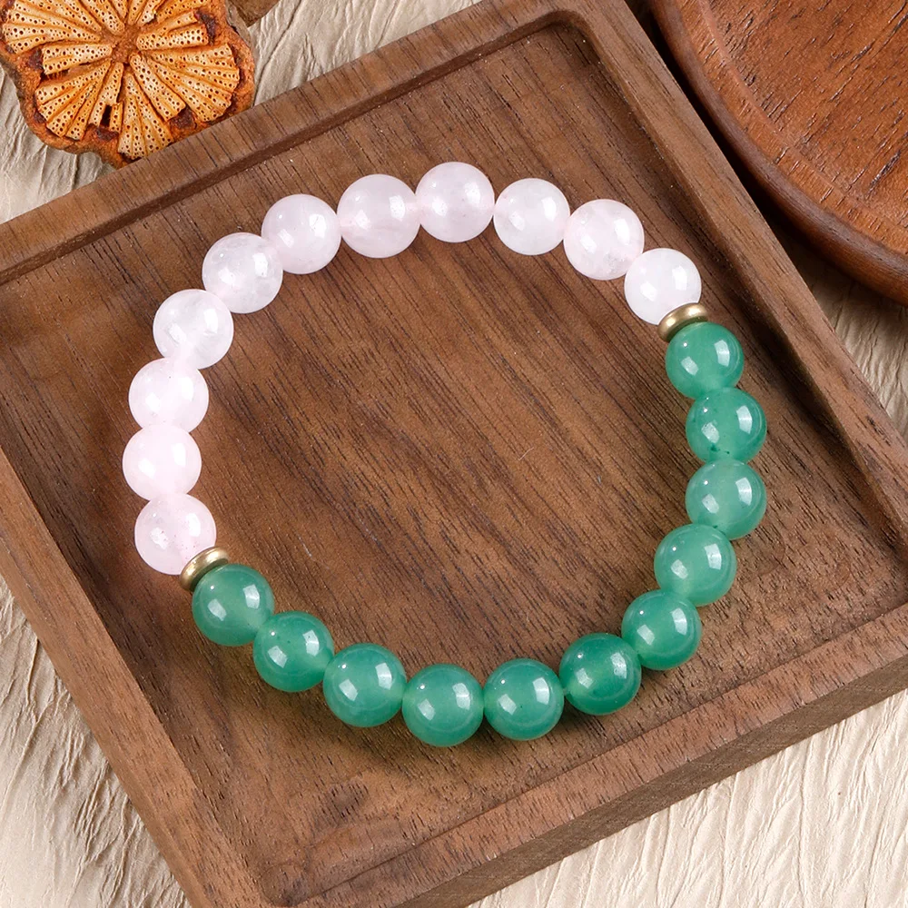 Natürliches Grünes Jade-Rosenquarz-Armband für Frauen, Glücks- und Wohlstandskristallperlen-Armband, Modisches Schmuckgeschenk