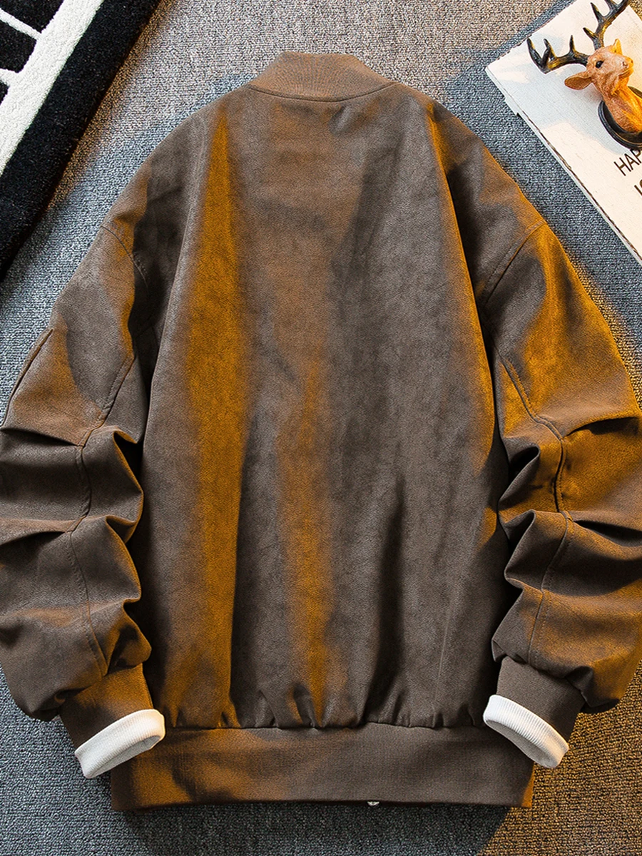 Cappotto in pelle Jaet da baseball da uomo retrò americano Sle Primavera Autunno Pilot Jaet Loose Fit Tessuto PU vintage antivento