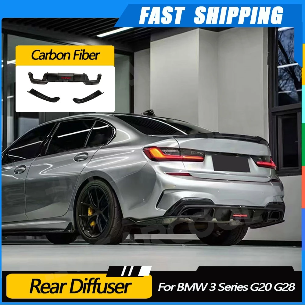 

JMCARCOOL Carbon Fiber Rear Bumper Diffuser Lip With Led Light Rear Side Splitters Body Kits For BMW 3 Series G20 G28 2020-2022
