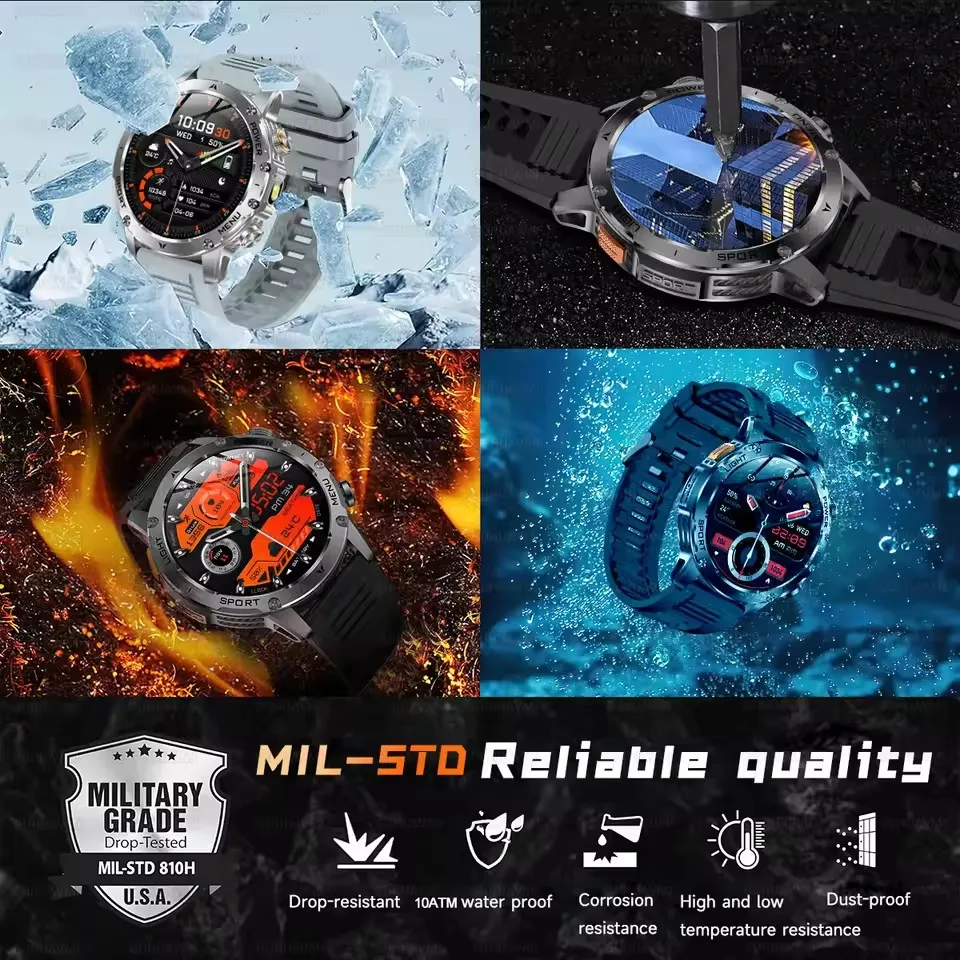 Jam Tangan Pintar Olahraga Layar AMOLED HD 1.7 inci Baterai Baru 1000mAh untuk Pria, Kebugaran, Senter LED, Tahan Air 5ATM, GPS, Jam Tangan Pintar 2025