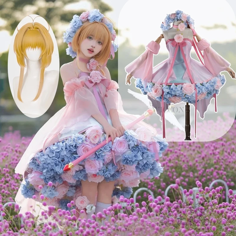 

Anime Cardcaptor Sakura Kinomoto Cosplay Kawaii Pink High Quality Outfit Fancy Dress Wig Women Girls Halloween Party Customized