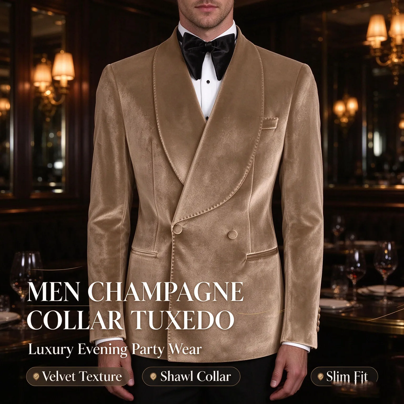 Formal Velvet Men's Suits Blazer Double Breasted Jacket 1 Piece Elegant Slim Fit Male Clothing Wedding Men Business Casual Coats
